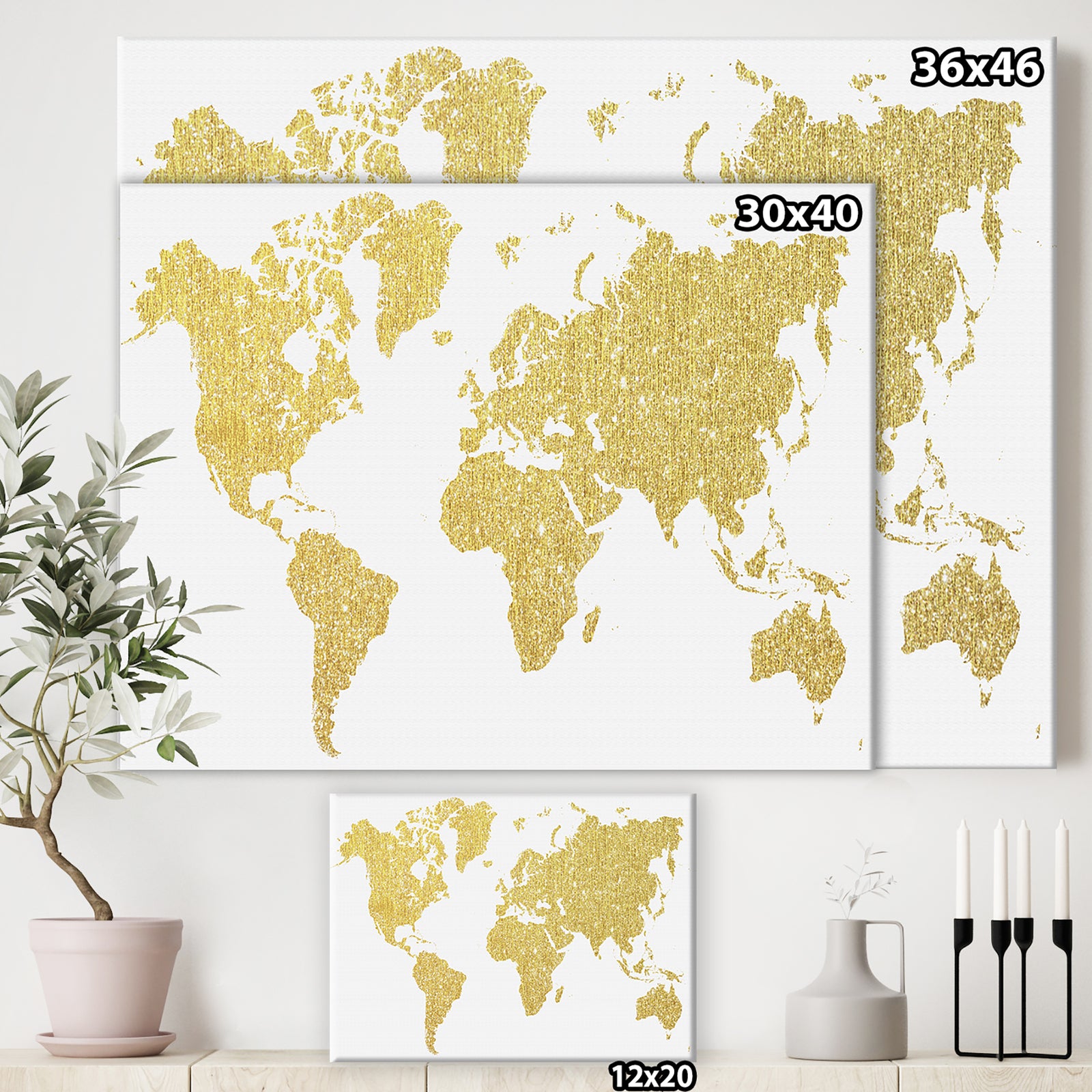 Golden Map Of The Earth - Fashion Canvas Art Print