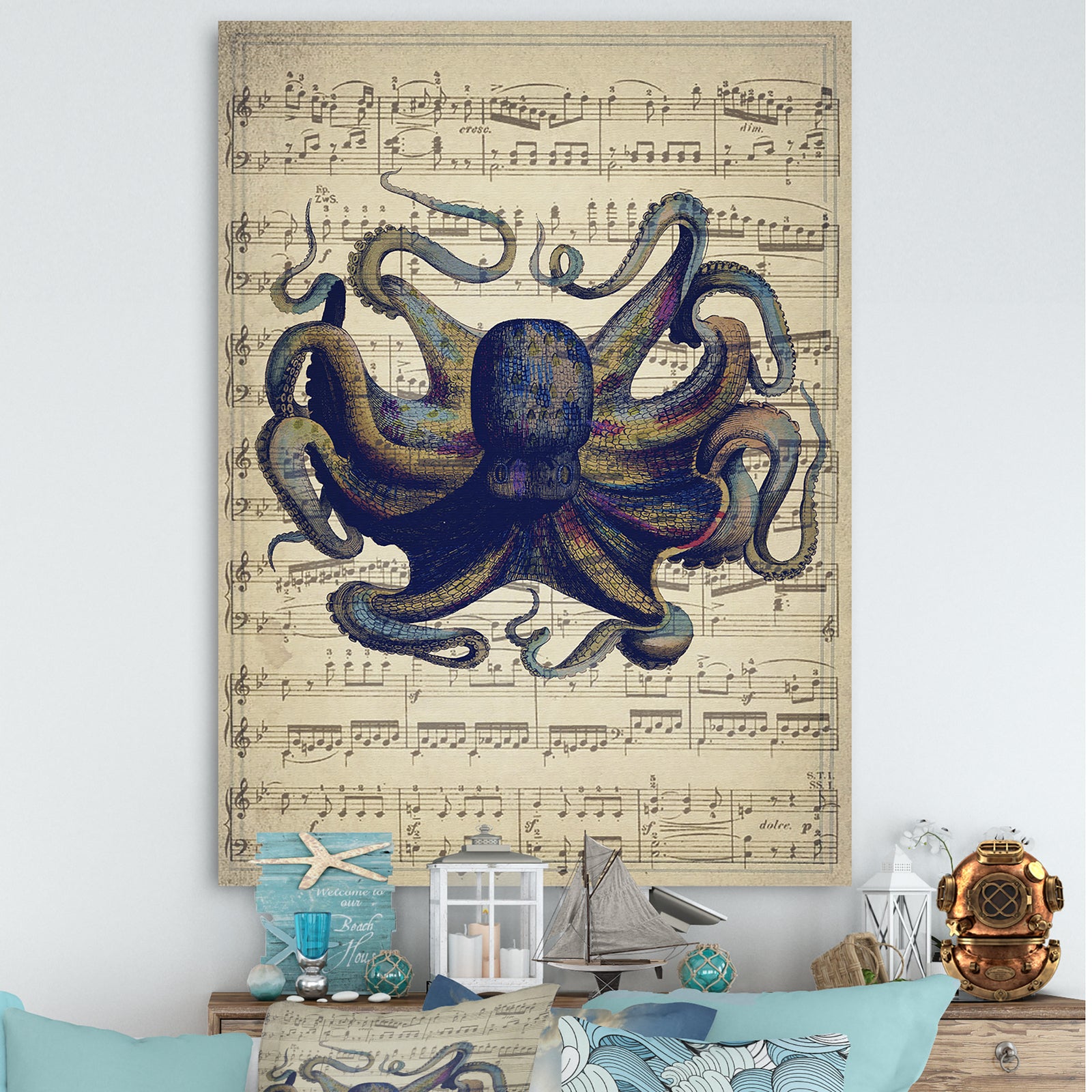 Octopus Music Score I - Nautical & Coastal Canvas Artwork