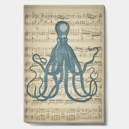 Octopus Music Score II - Nautical & Coastal Premium Canvas Wall Art