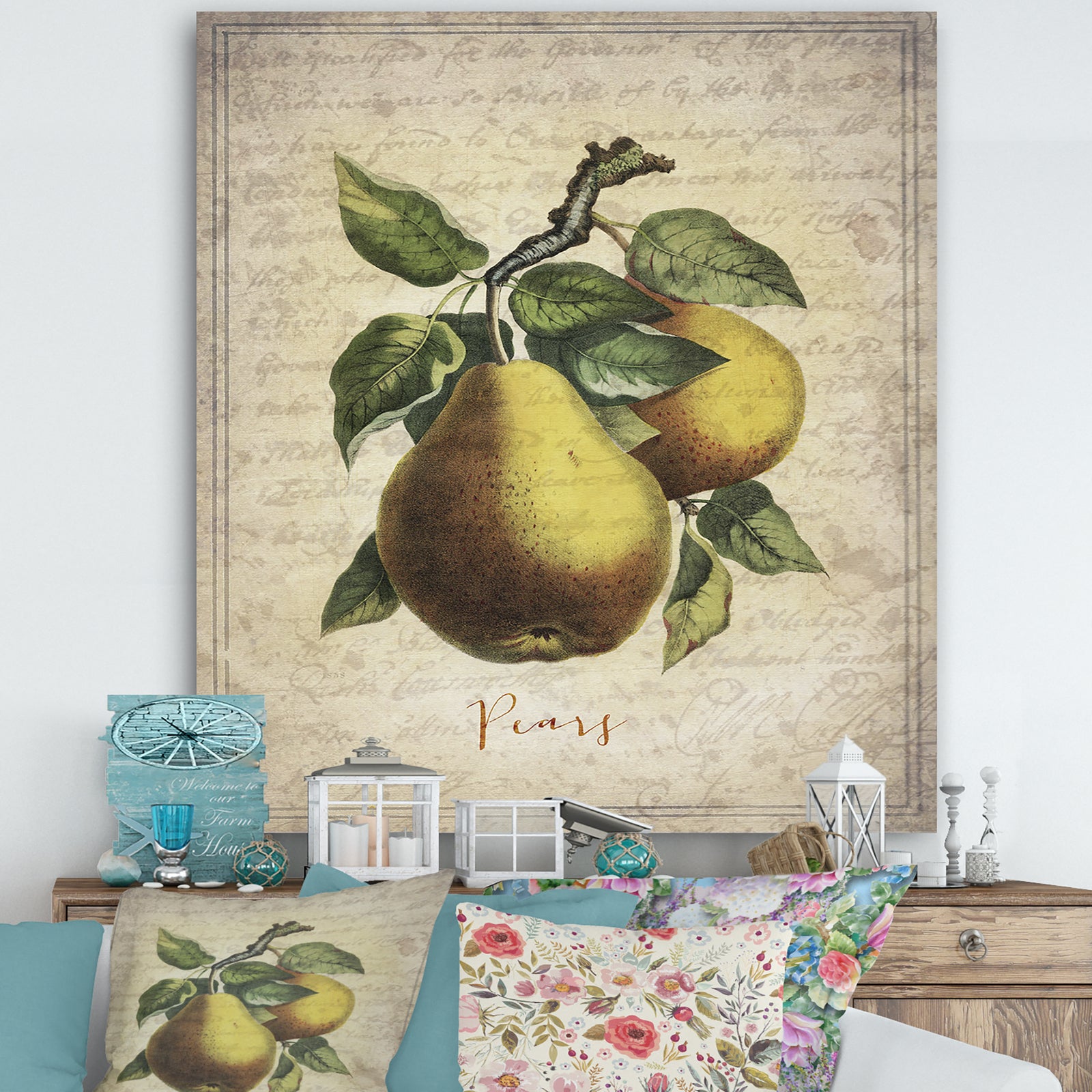 Pear Old Style Sketch II - Cottage Premium Canvas Wall Art