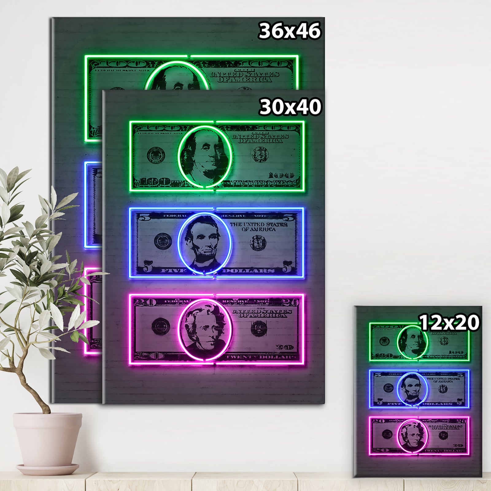 Founding Fathers Neon Dollar - Modern & Contemporary Canvas Wall Art