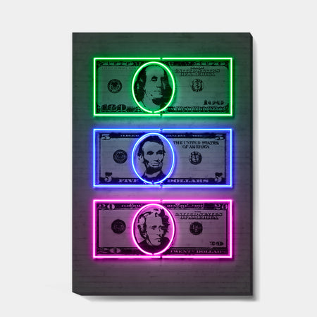 Founding Fathers Neon Dollar - Modern & Contemporary Canvas Wall Art