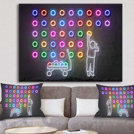 Boy Collecting Neon Circles - Modern & Contemporary Gallery-wrapped Canvas