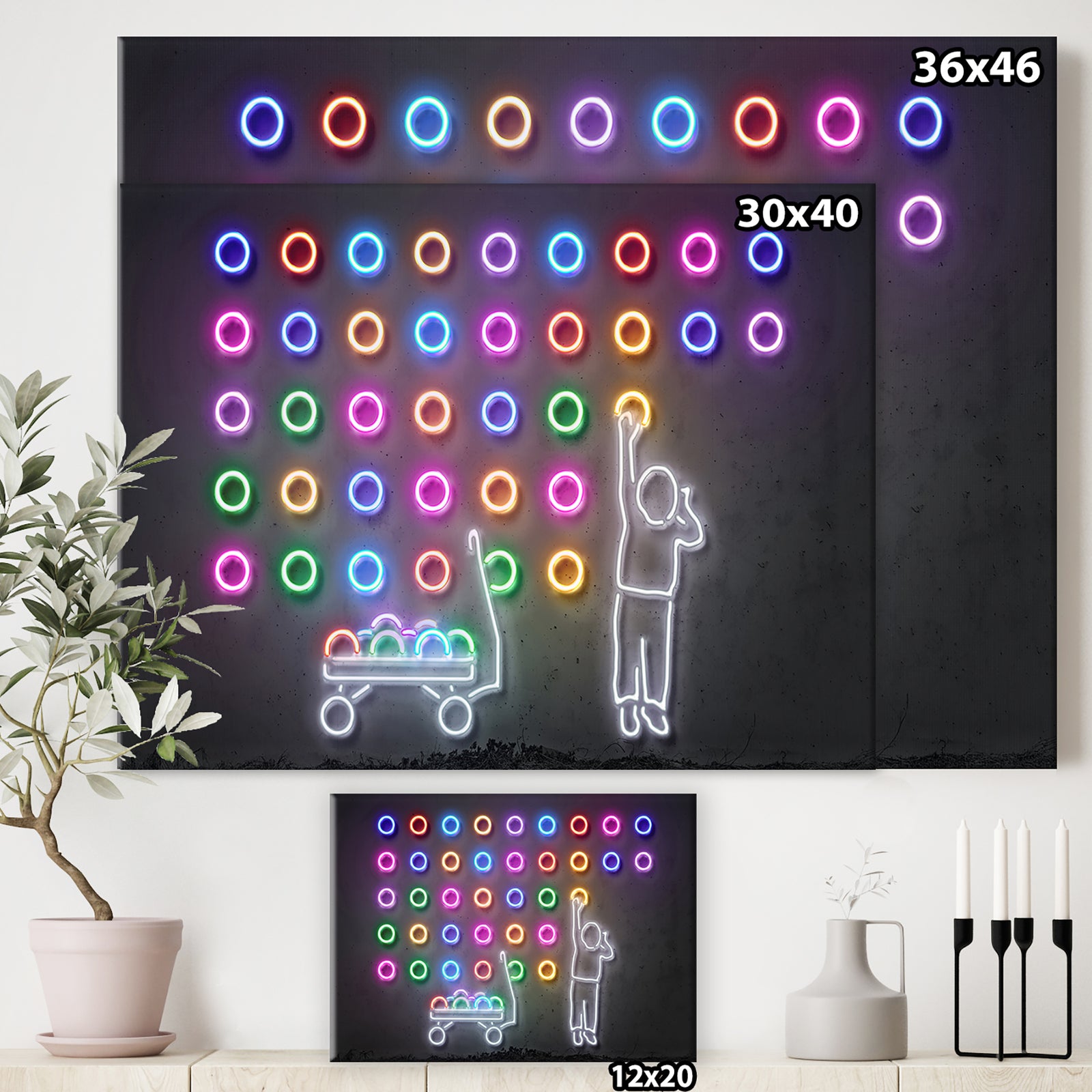 Boy Collecting Neon Circles - Modern & Contemporary Gallery-wrapped Canvas