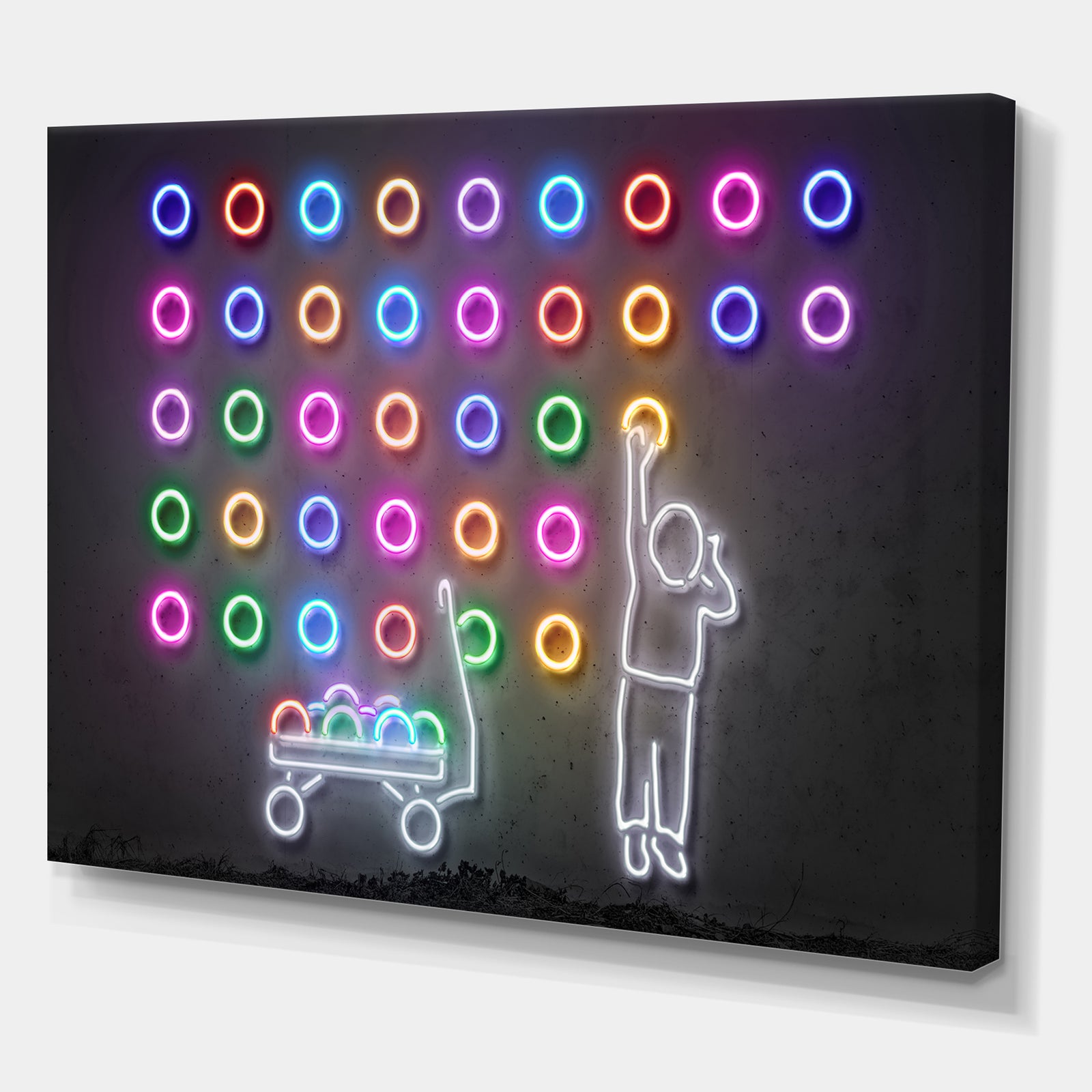Boy Collecting Neon Circles - Modern & Contemporary Gallery-wrapped Canvas