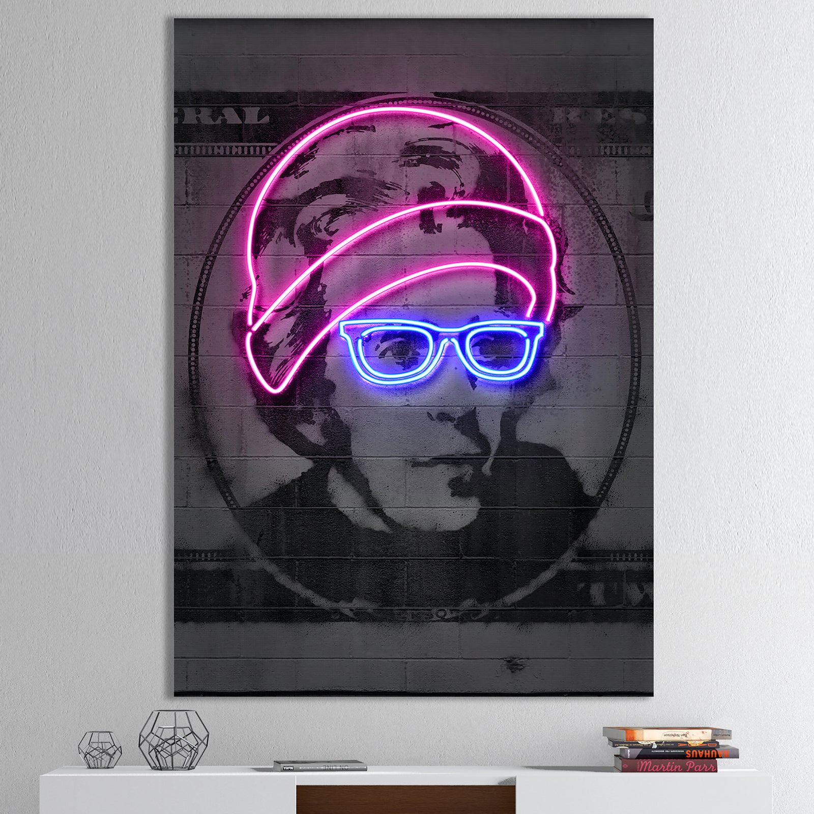 Jackson Neon Dollar Bill - Modern & Contemporary Canvas Wall Art
