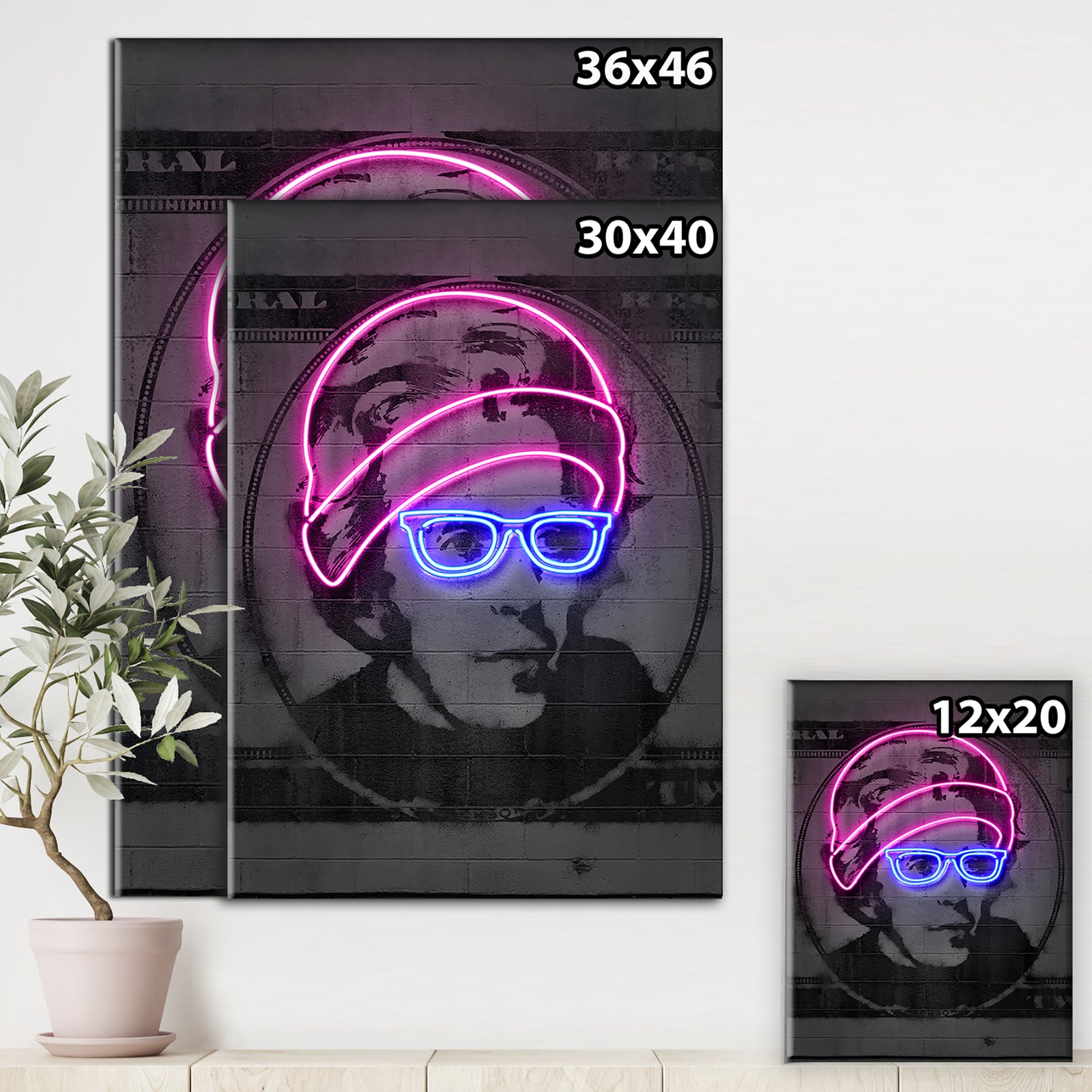 Jackson Neon Dollar Bill - Modern & Contemporary Canvas Wall Art