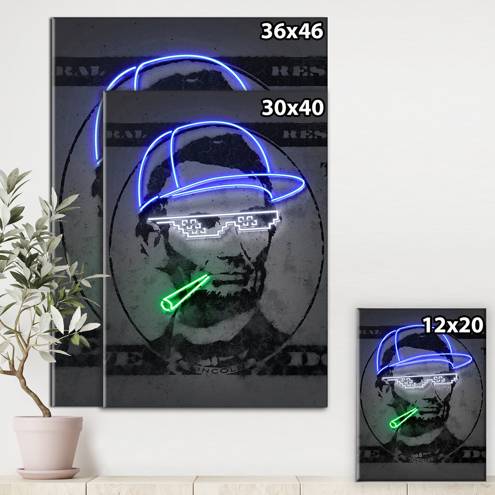Lincoln Too Cool Neon Dollar Bill - Modern & Contemporary Canvas Art Print