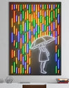 Girl In Neon Rainbow Raindrops - Modern & Contemporary Canvas Artwork