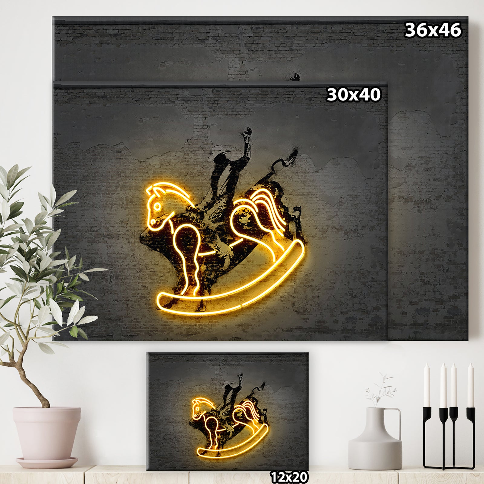 Neon Rodeo Horse - Modern & Contemporary Premium Canvas Wall Art