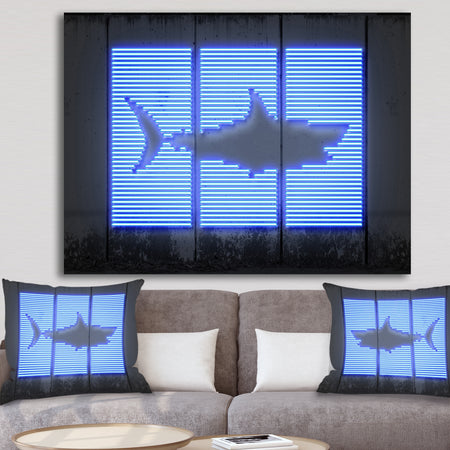 Blue Neon Shark - Modern & Contemporary Canvas Wall Art