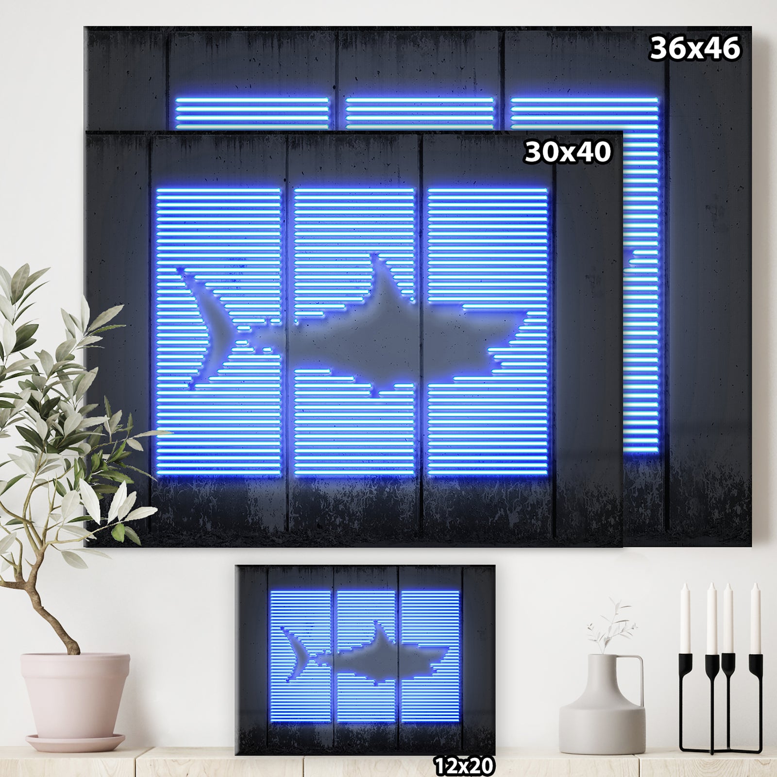 Blue Neon Shark - Modern & Contemporary Canvas Wall Art