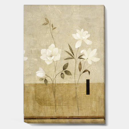 Painted White Flowers With Black Rectangle - Cottage Canvas Art Print