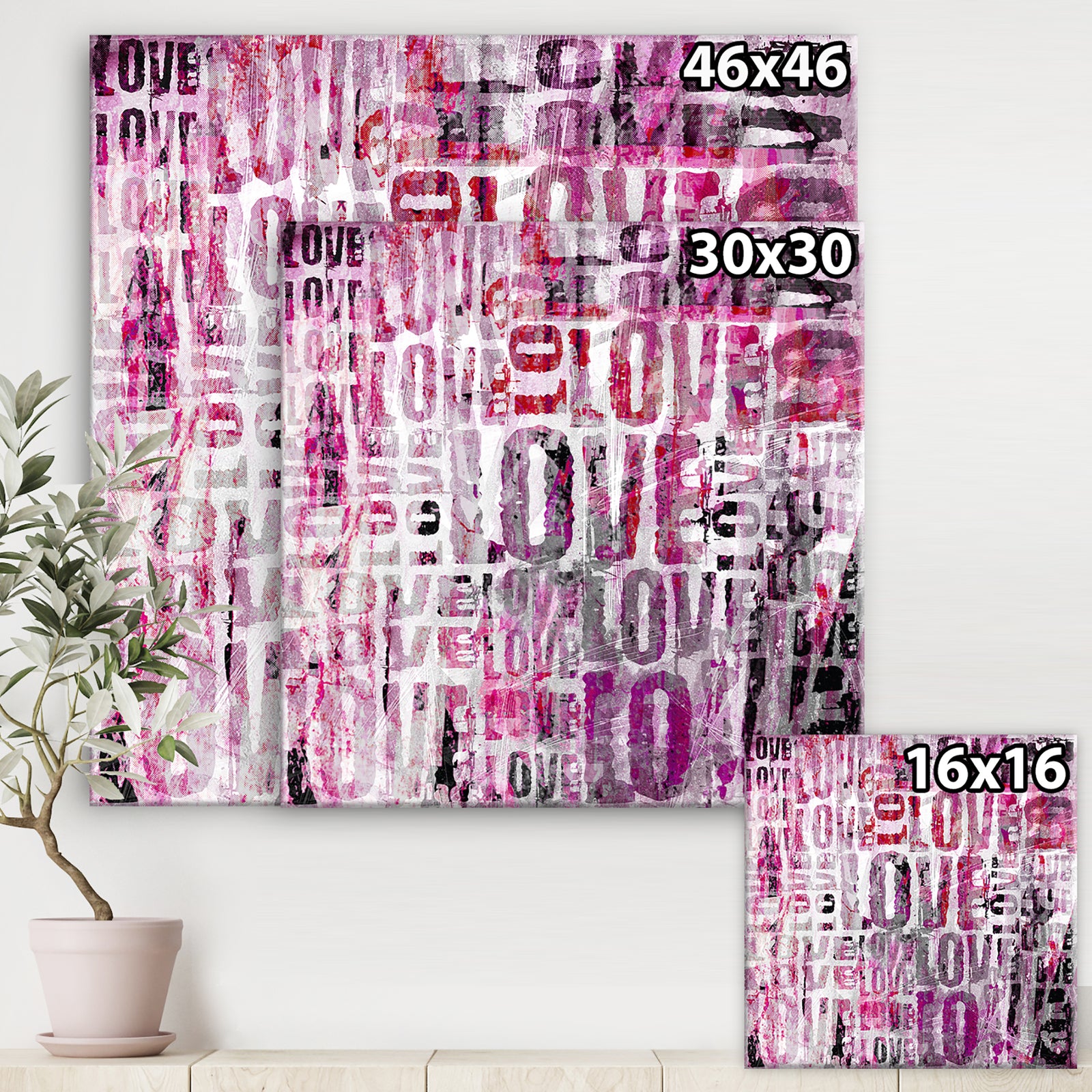 Grunge Love Square - Cottage Canvas Wall Art