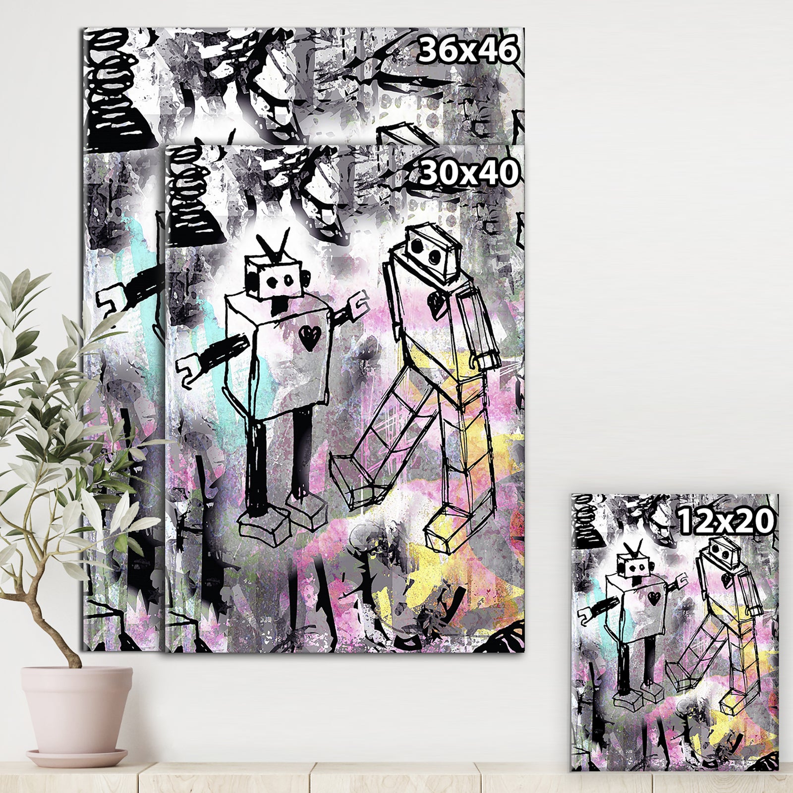 Robot Love Color - Modern & Contemporary Canvas Artwork