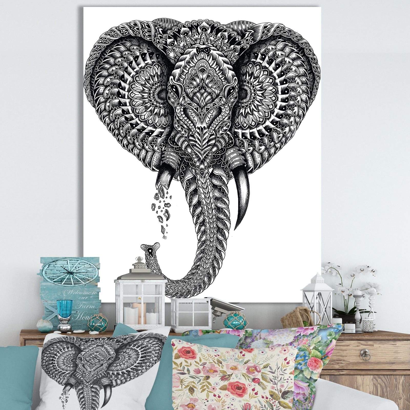 Handdrawn Elephant - Farmhouse Gallery-wrapped Canvas