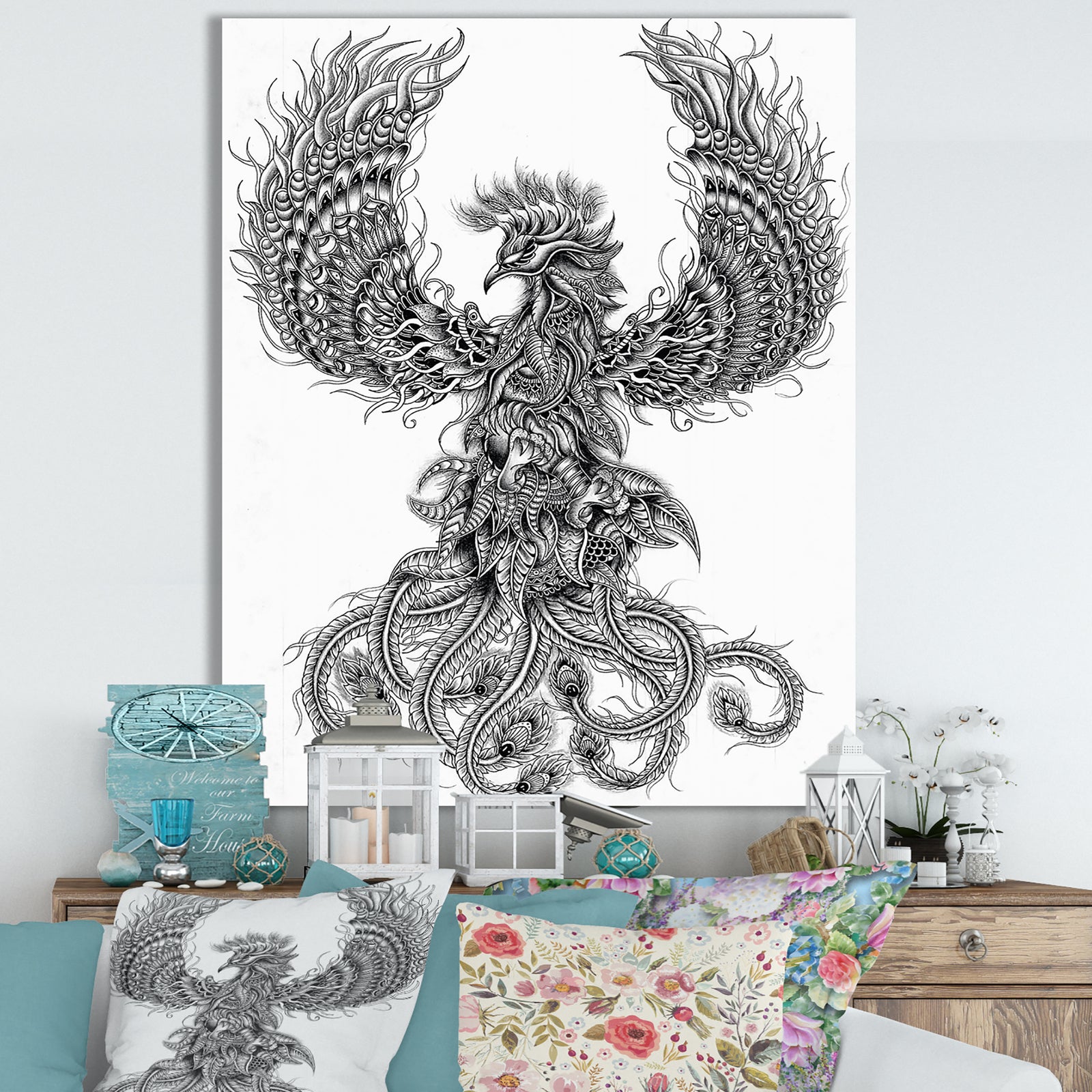 Handdrawn Elephant - Farmhouse Canvas Artwork