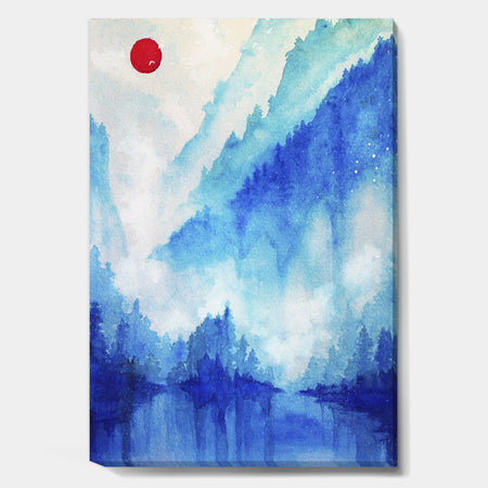 Red Moon In The Blue Mountains - Cottage Premium Canvas Wall Art