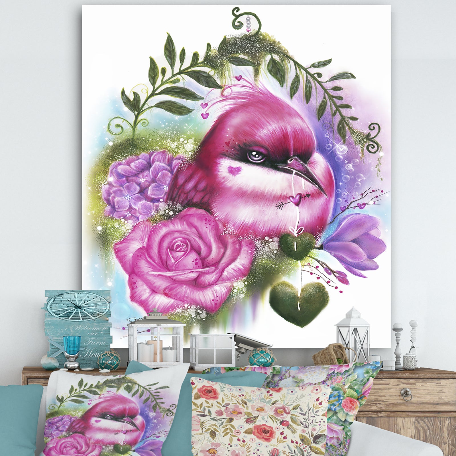 Be Mine - Love Birds - Cottage Canvas Art Print