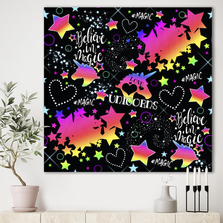 Neon Unicorn Pattern - Modern & Contemporary Gallery-wrapped Canvas