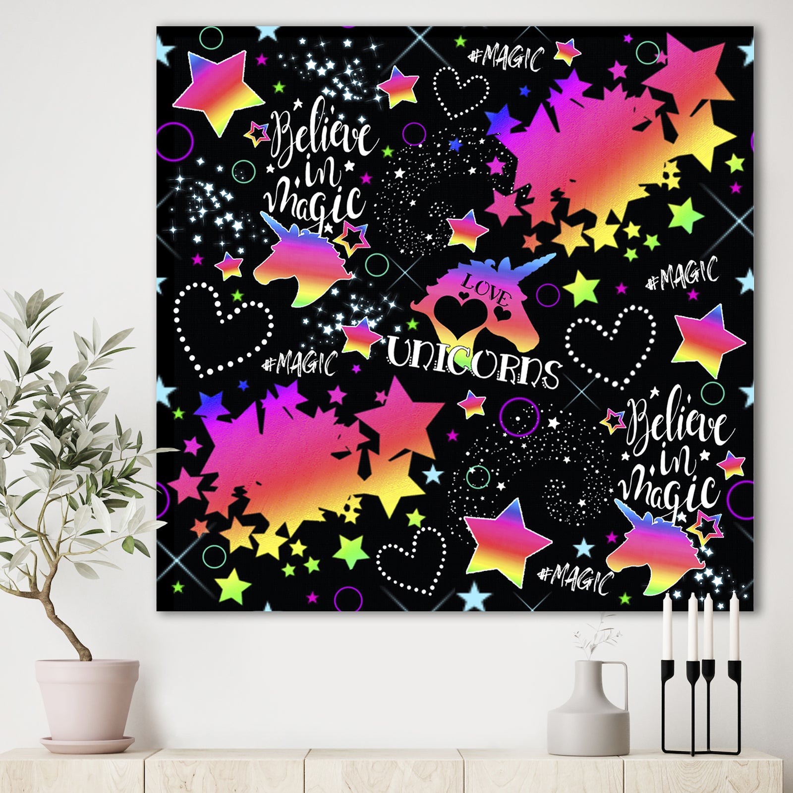 Neon Unicorn Pattern - Modern & Contemporary Gallery-wrapped Canvas