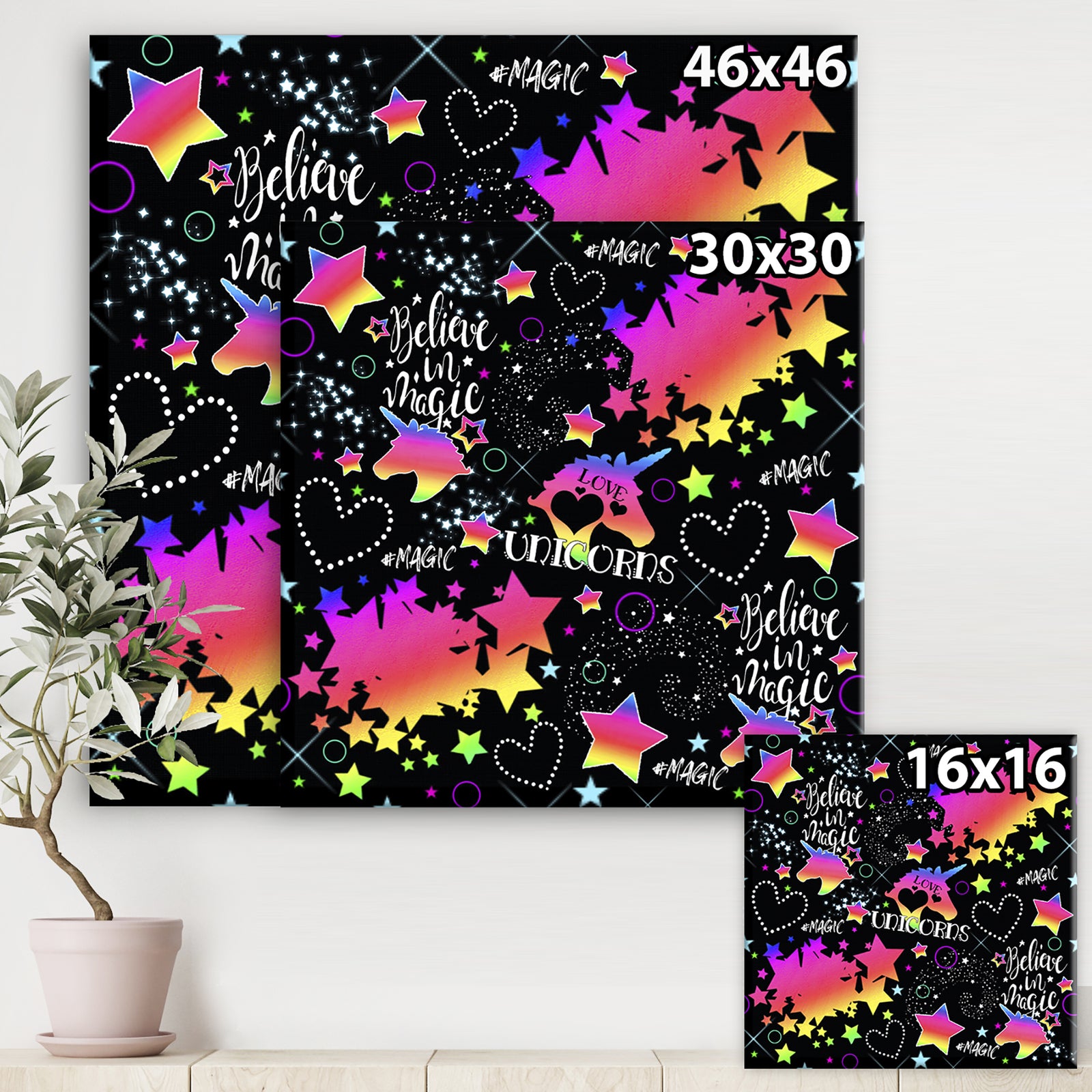 Neon Unicorn Pattern - Modern & Contemporary Gallery-wrapped Canvas