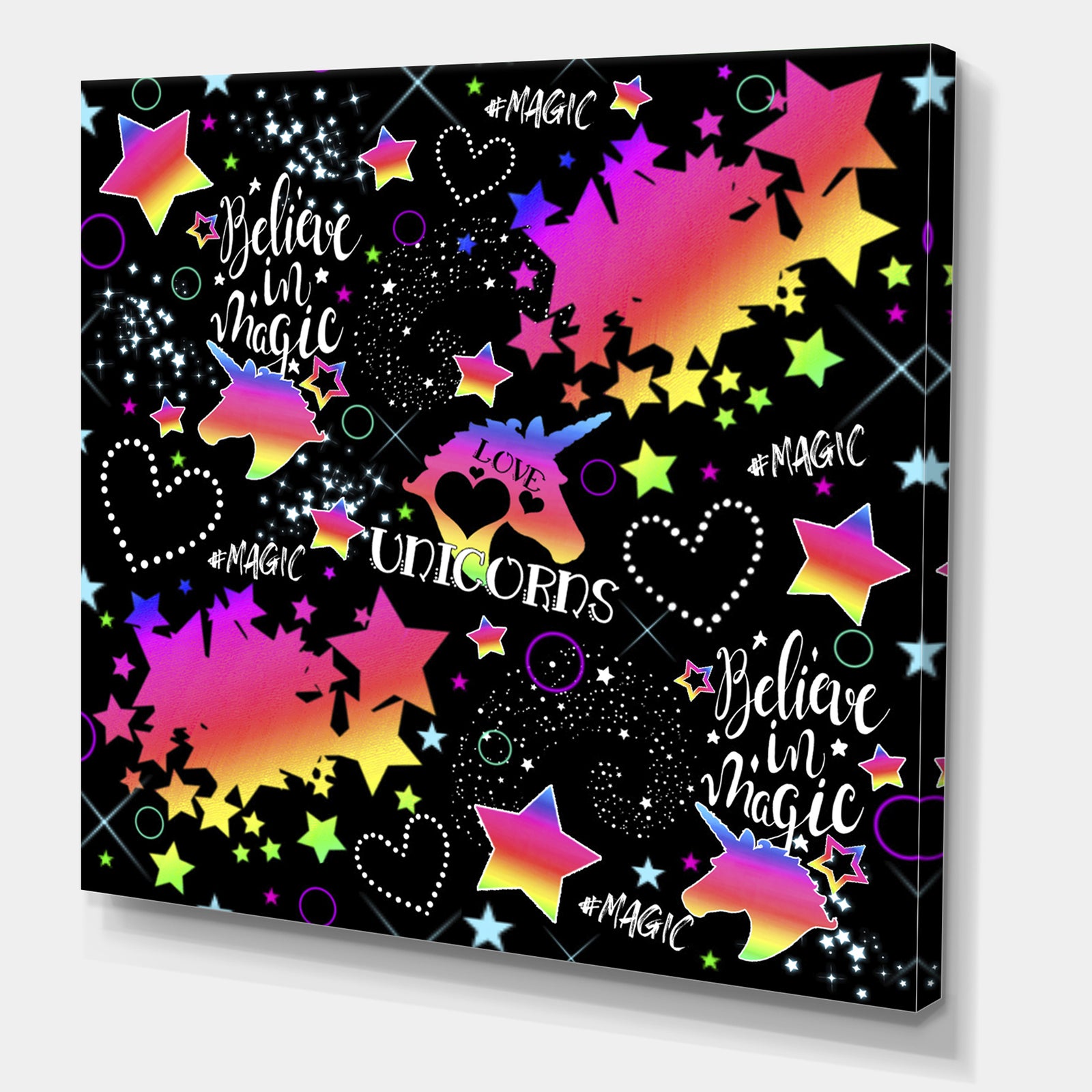 Neon Unicorn Pattern - Modern & Contemporary Gallery-wrapped Canvas