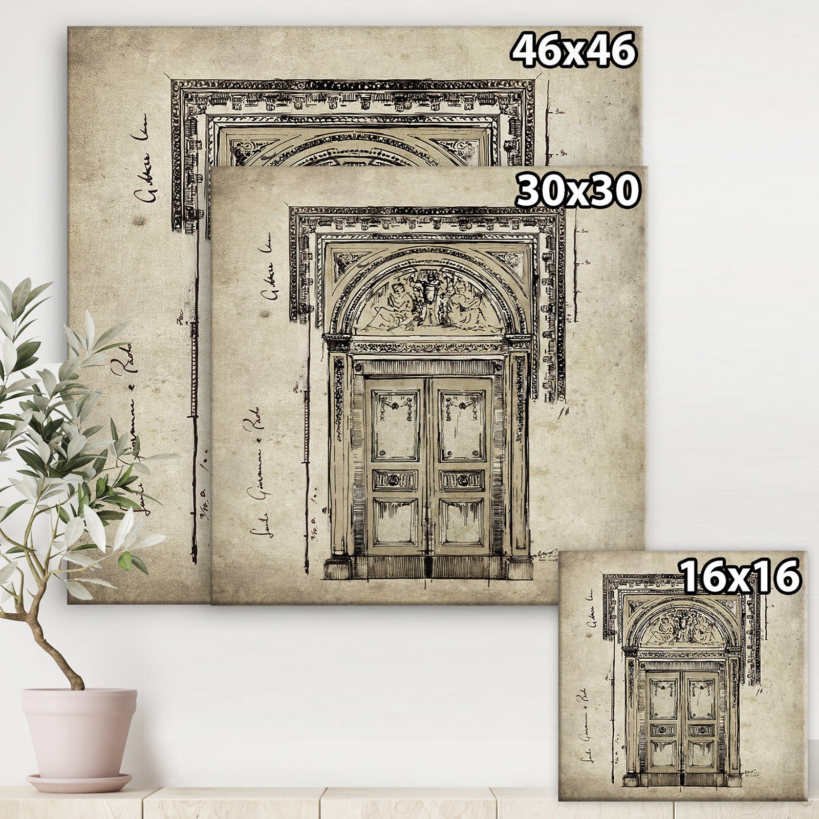 Antique Door Old Style Sketch I - Traditional Canvas Wall Art