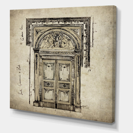 Antique Door Old Style Sketch I - Traditional Canvas Wall Art