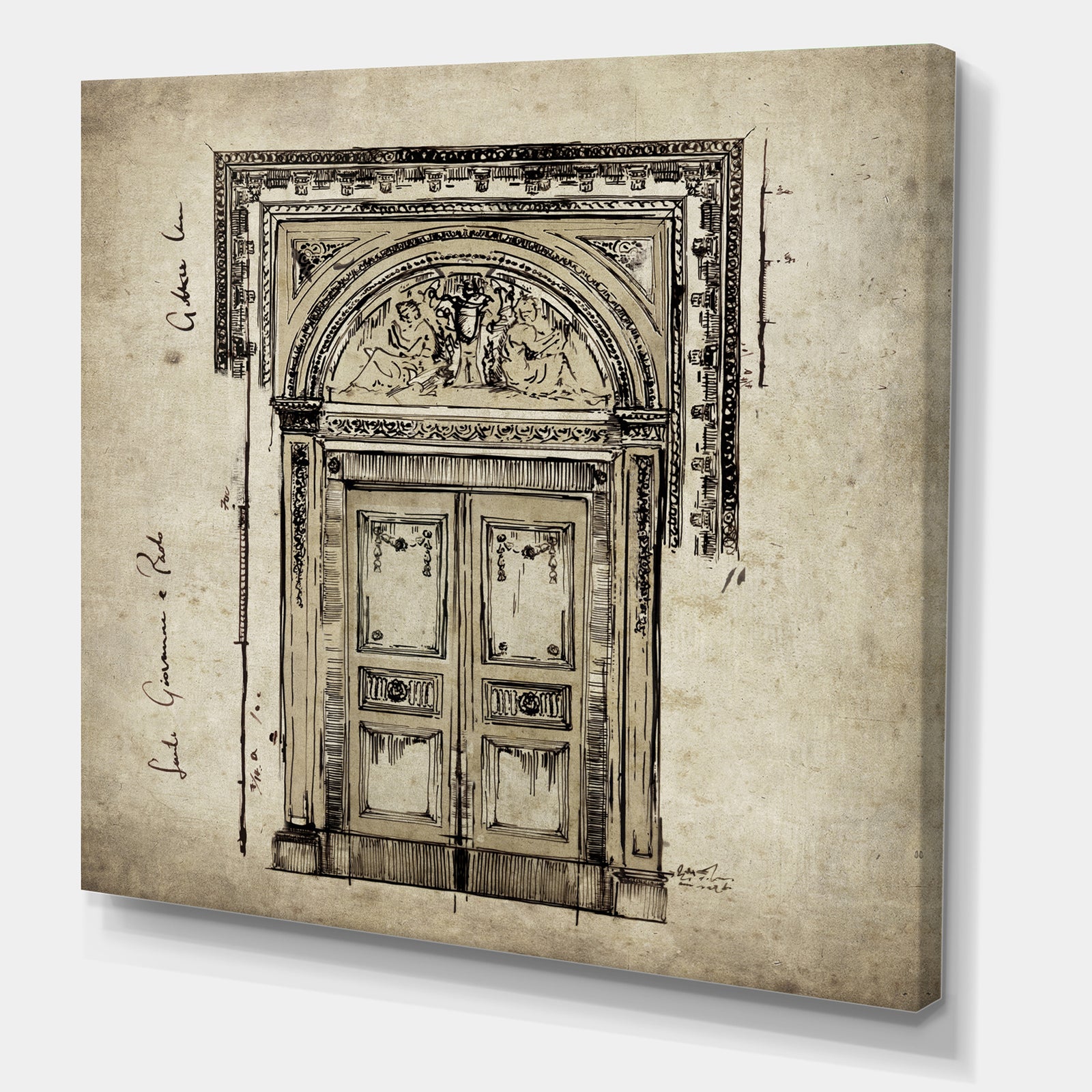 Antique Door Old Style Sketch I - Traditional Canvas Wall Art