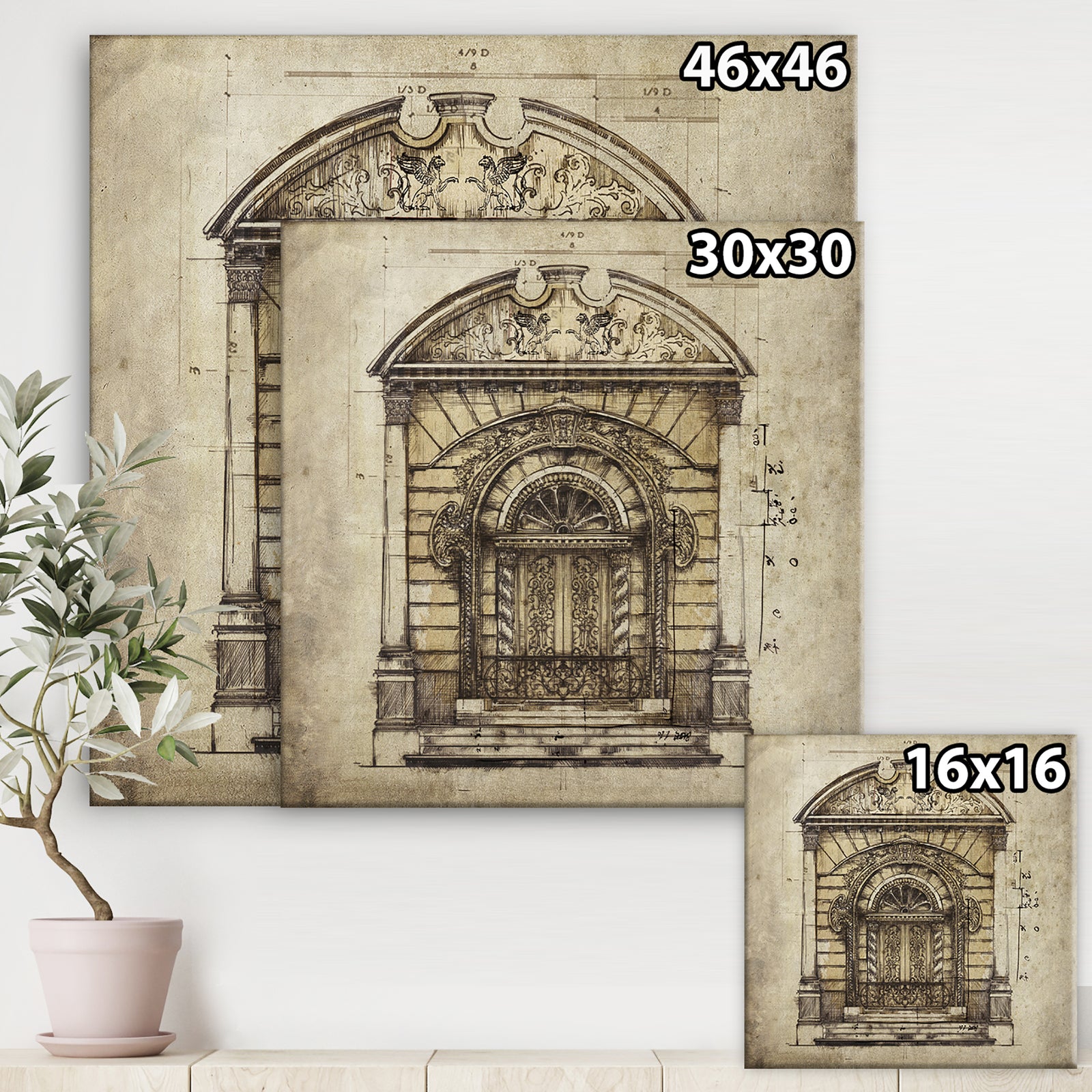 Antique Door Old Style Sketch I - Traditional Canvas Art Print