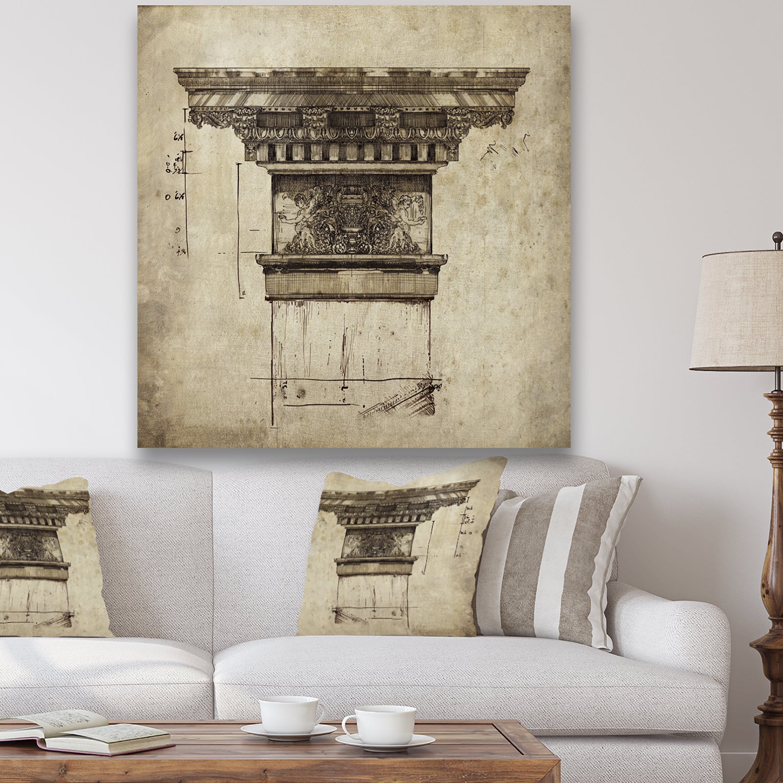 Antique Column Old Style Sketch I - Traditional Canvas Artwork