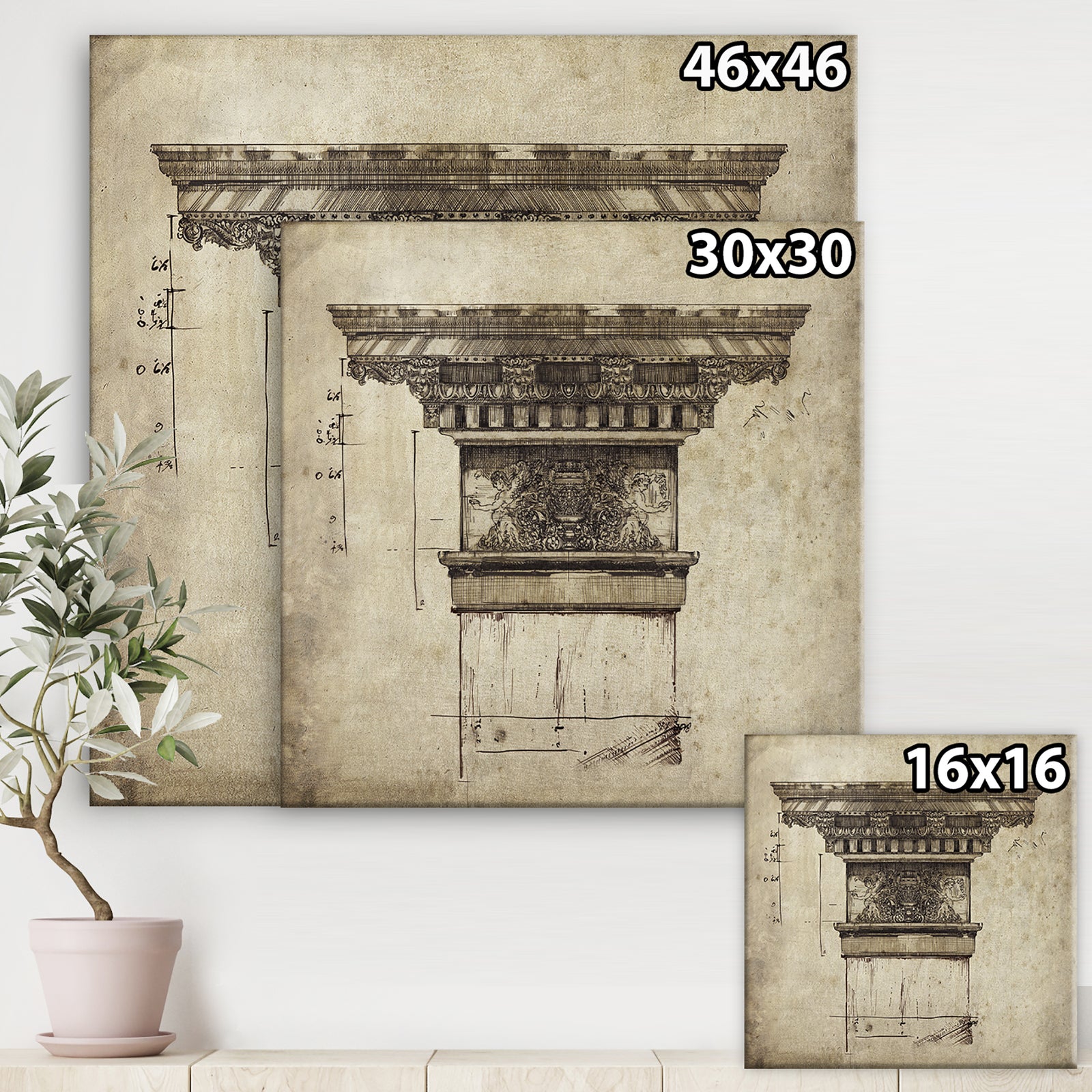 Antique Column Old Style Sketch I - Traditional Canvas Artwork