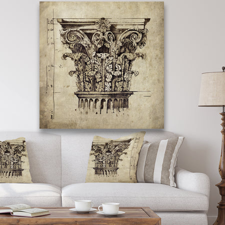 Antique Column Old Style Sketch II - Traditional Premium Canvas Wall Art