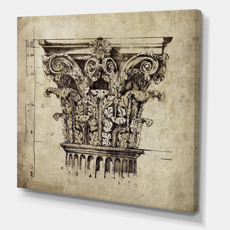 Antique Column Old Style Sketch II - Traditional Premium Canvas Wall Art
