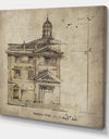 Antique Facade Old Style Architecture Sketch I - Traditional Canvas Art Print