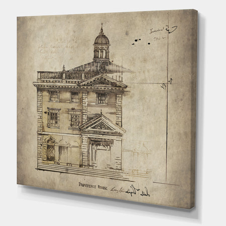 Antique Facade Old Style Architecture Sketch I - Traditional Canvas Art Print