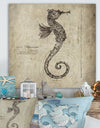 Seahorse Old Style Sketch - Nautical & Coastal Canvas Wall Art