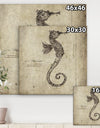 Seahorse Old Style Sketch - Nautical & Coastal Canvas Wall Art