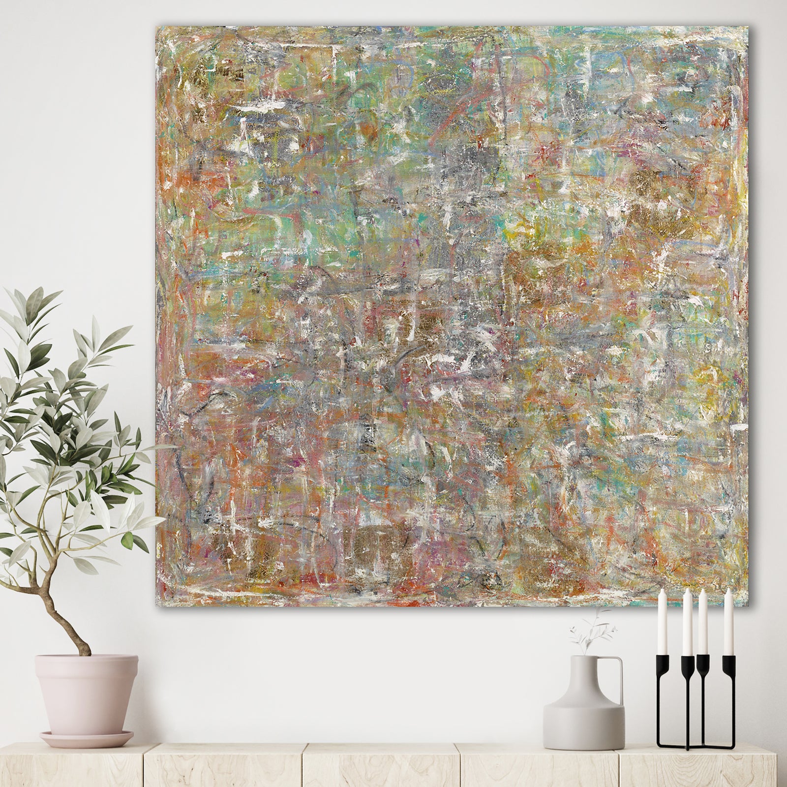 Red And Turquoise Texture Painting II - Modern & Contemporary Gallery-wrapped Canvas