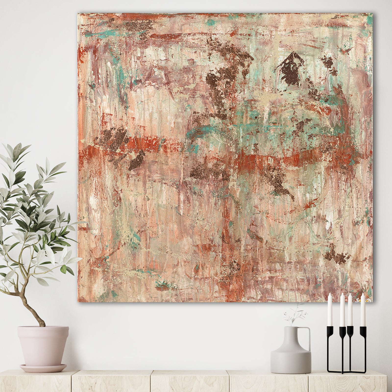 Red And Turquoise Texture Painting I - Modern & Contemporary Canvas Wall Art