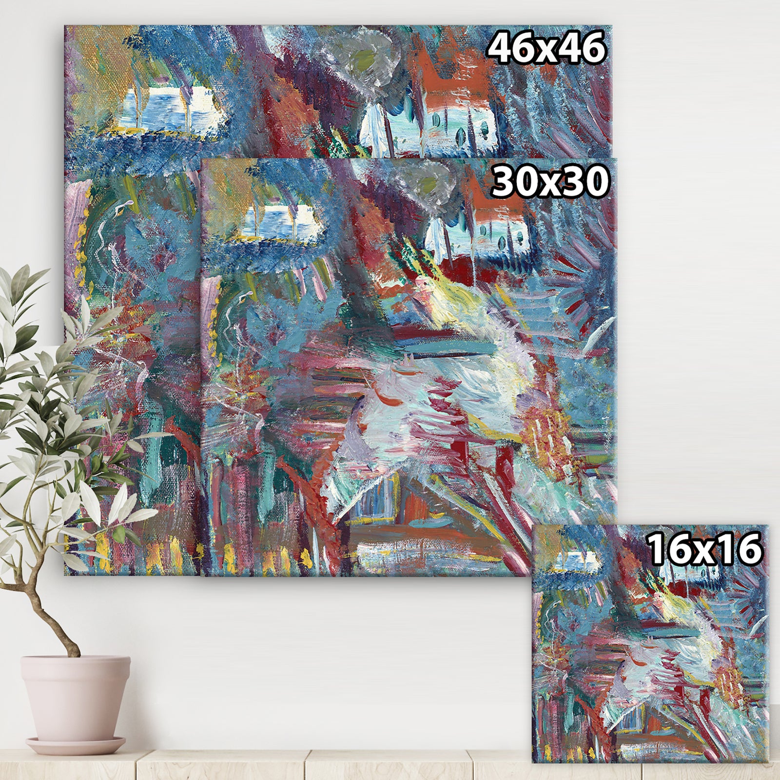 Composition in Blue Red And Yellow - Modern & Contemporary Canvas Art Print