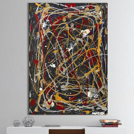 Red, Yellow and Black Pollock Style I - Modern & Contemporary Canvas Wall Art