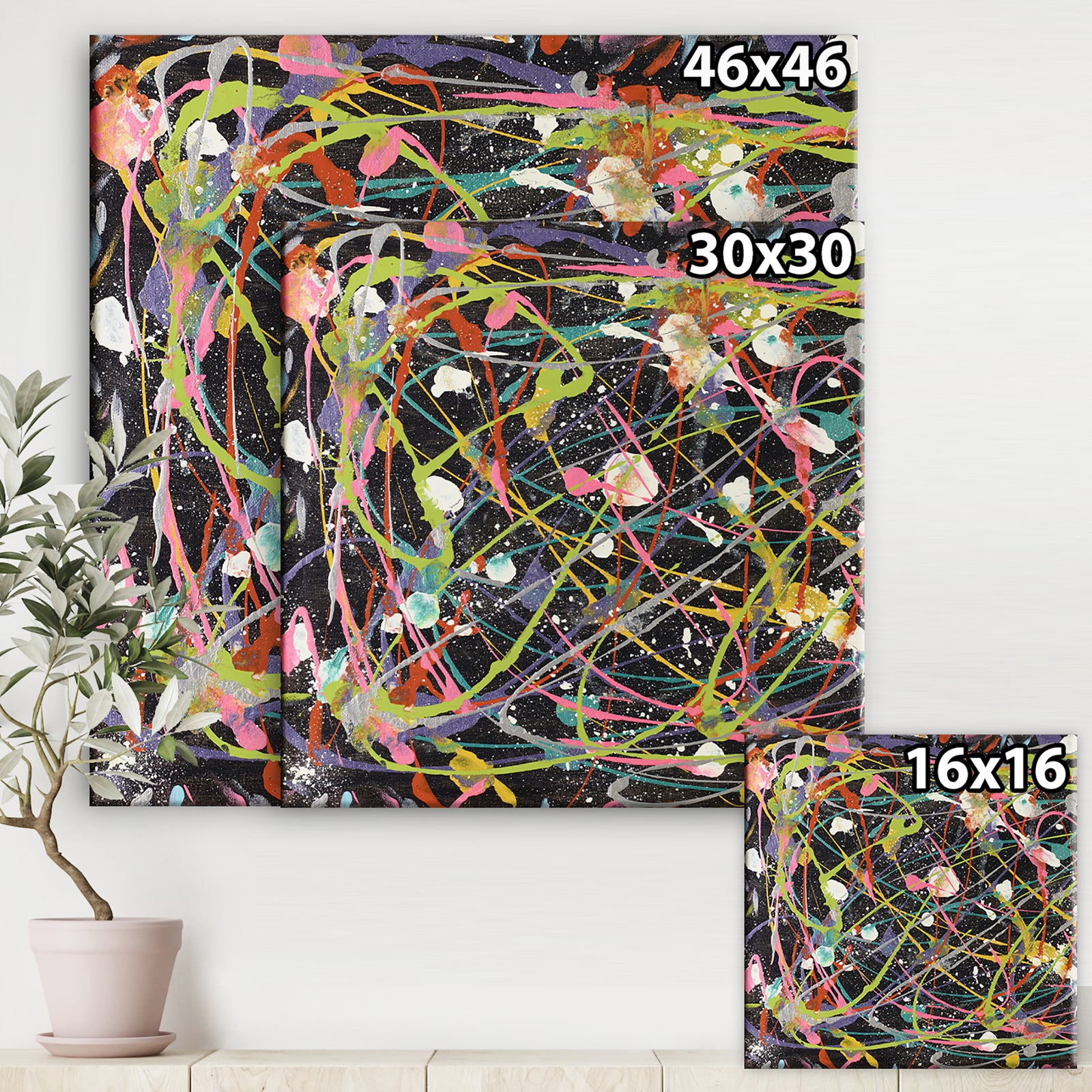 Red, Yellow and Black Pollock Style II - Modern & Contemporary Gallery-wrapped Canvas