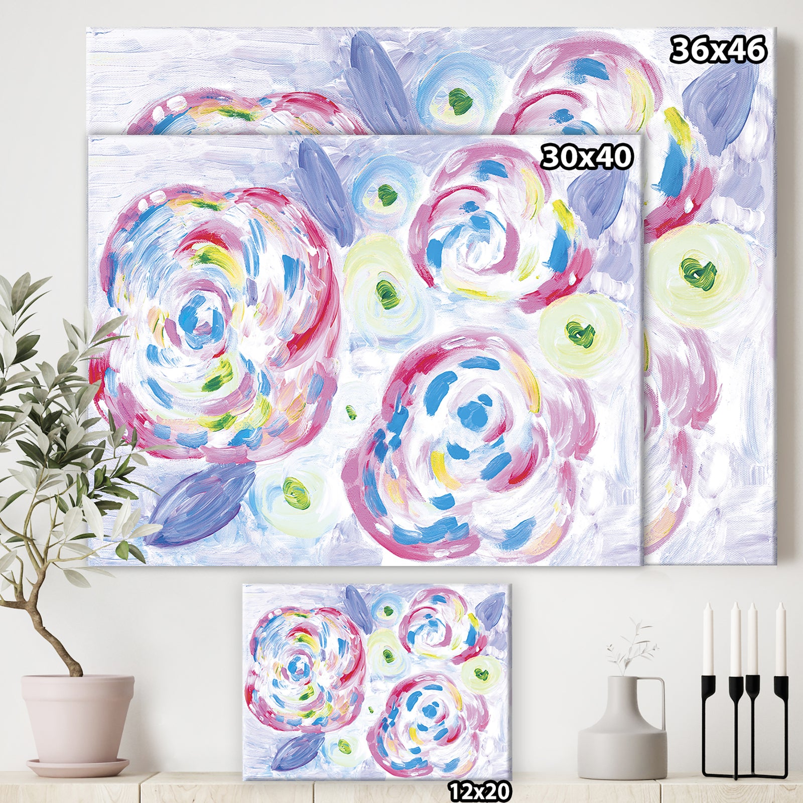 Rainbow Roses - Cottage Premium Canvas Wall Art