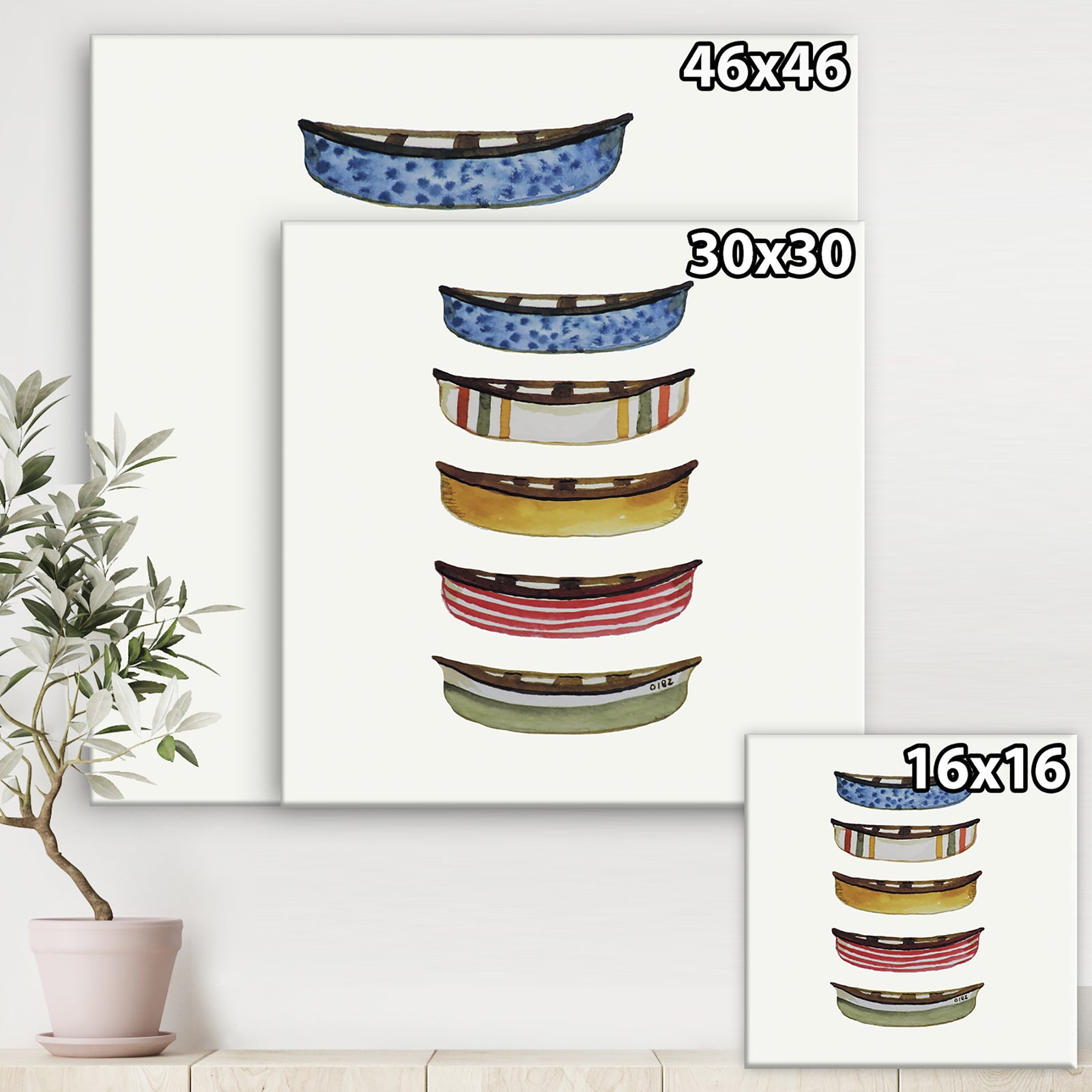 Five Canoes - Lake House Premium Canvas Wall Art