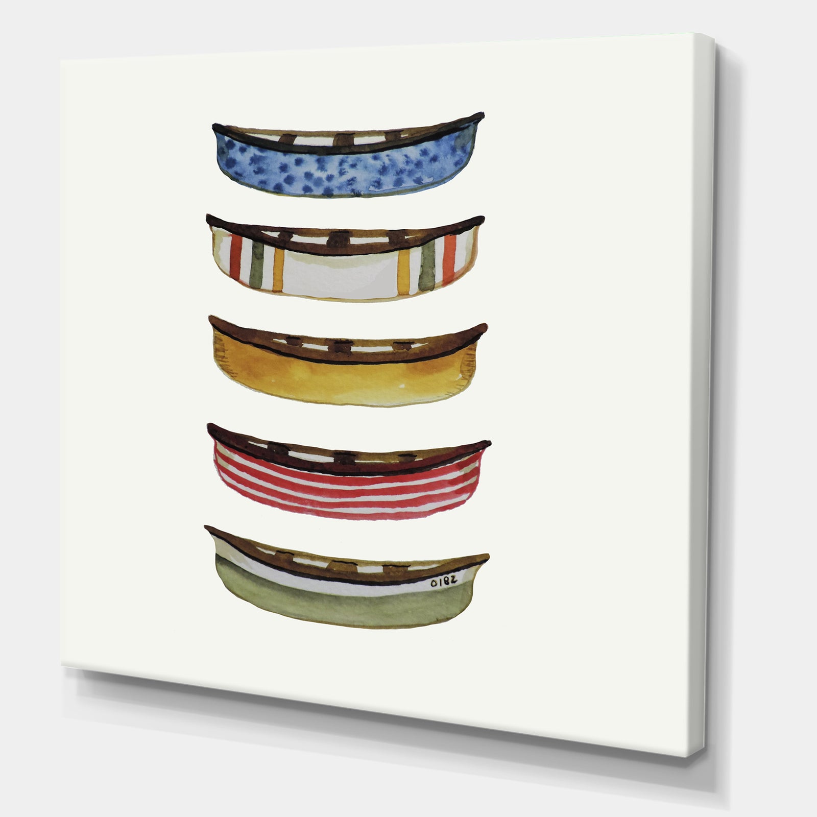 Five Canoes - Lake House Premium Canvas Wall Art