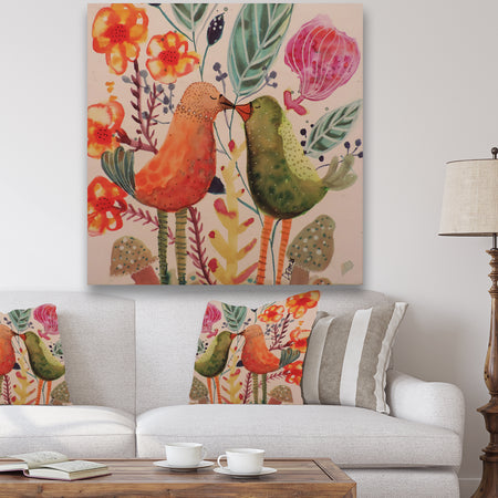 Smiling Bird Kiss - Cottage Canvas Artwork