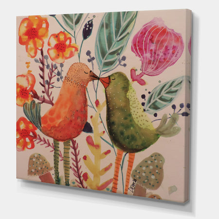 Smiling Bird Kiss - Cottage Canvas Artwork