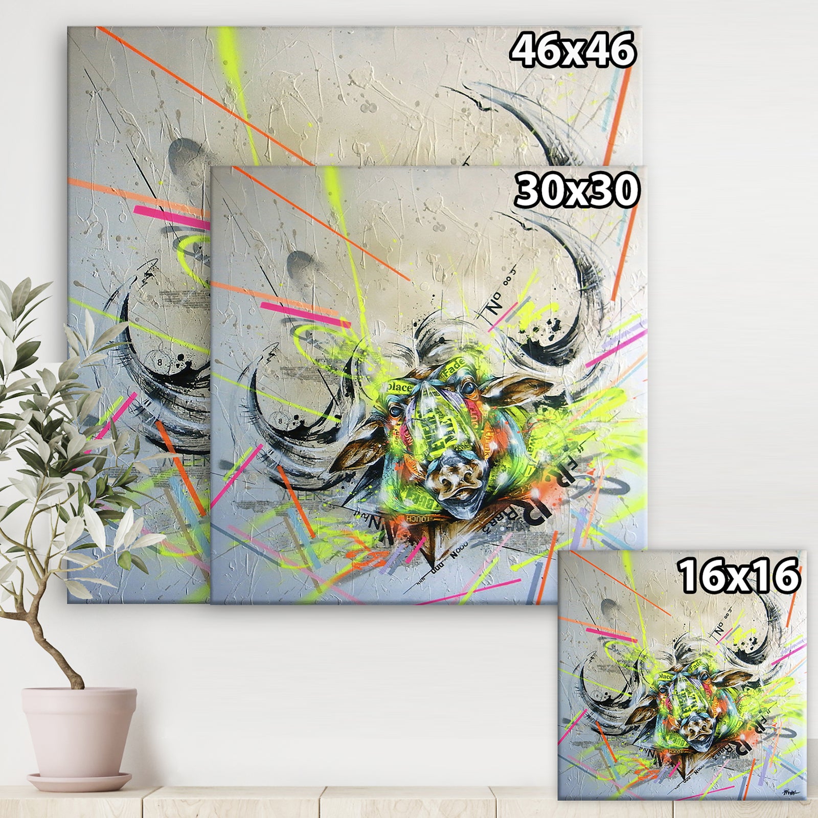 Fluo Water Buffalo Street Art - Modern & Contemporary Canvas Art Print